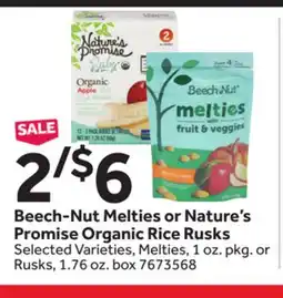 Stop&Shop Beech-Nut Melties or Nature's Promise Organic Rice Rusks offer