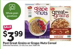 Stop&Shop Post Great Grains or Grape-Nuts Cereal offer