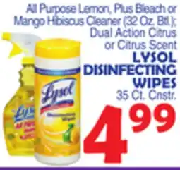 Bravo Supermarkets LYSOL DISINFECTING WIPES 35 Ct. Cnstr offer