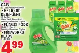C Town GAIN, HE LIQUID DETERGENT, FLINGS! PODS, FIREWORKS BEADS offer