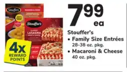 ACME Stouffer's • Family Size Entrées 28-38 oz. pkg. • Macaroni & Cheese 40 oz. pkg offer
