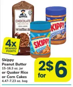 ACME Skippy Peanut Butter 15-16.3 oz. jar or Quaker Rice or Corn Cakes 4.47-7.23 oz. bag offer