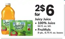 ACME Juicy Juice, 100% Juice 64 fl. oz. btl., Fruitfuls 8 - pk., 6.75 fl. oz. boxes offer