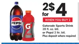 ACME Gatorade Sports Drink 28 fl. oz. btl. or Pepsi 2 ltr. btl offer