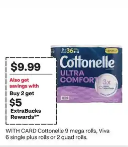 CVS Cottonelle 9 mega rolls, Viva 6 single plus rolls or 2 quad rolls offer