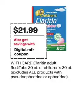 CVS Claritin adult RediTabs 30 ct. or children's 30 ct offer