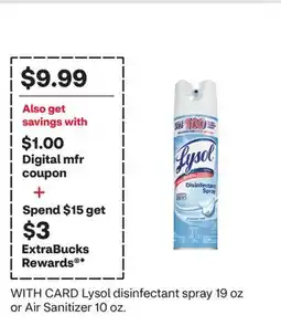 CVS Lysol disinfectant spray 19 oz or Air Sanitizer 10 oz offer
