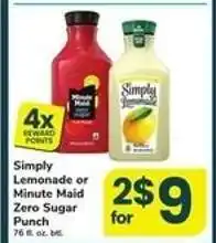 Safeway Simply Lemonade or Minute Maid Zero Sugar Punch offer