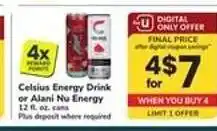 Safeway Celsius Energy Drink or Alani Nu Energy offer