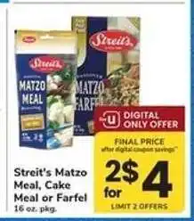 Safeway Streit's Matzo Meal, Cake Meal or Farfel offer