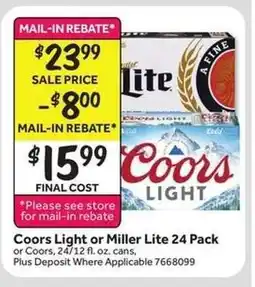 Stop&Shop Coors Light or Miller Lite 24 Pack offer