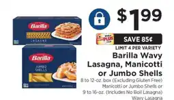 ShopRite Barilla Wavy Lasagna, Manicotti or Jumbo Shells offer