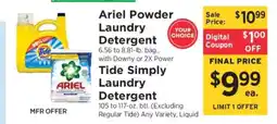 ShopRite Ariel Powder Laundry Detergent / Tide Simply Laundry Detergent offer