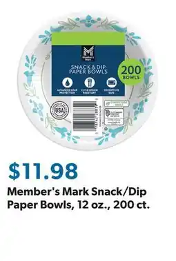 Sam's Club Member's Mark Snack/Dip Paper Bowls, 12 oz., 200 ct offer