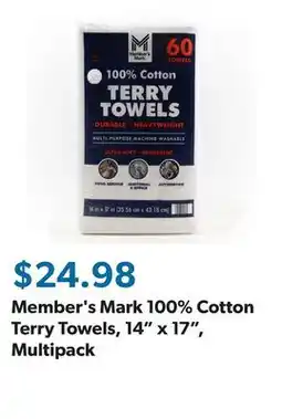 Sam's Club Member's Mark 100% Cotton Terry Towels, 14 x 17, Multipack offer