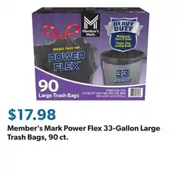 Sam's Club Member's Mark Power Flex 33-Gallon Large Trash Bags, 90 ct offer