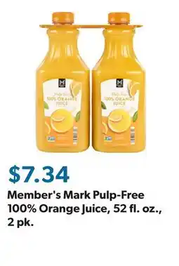 Sam's Club Member's Mark Pulp-Free 100% Orange Juice, 52 fl. oz., 2 pk offer