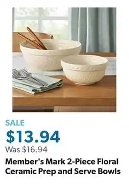Sam's Club Member's Mark 2-Piece Floral Ceramic Prep and Serve Bowls offer