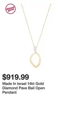 TJ Maxx Made In Israel 14kt Gold Diamond Pave Bail Open Pendant offer