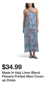 TJ Maxx Made In Italy Linen Blend Flowers Printed Maxi Cover-up Dress offer