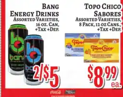 Trade Fair Supermarket Bang ENERGY DRINKS/topo chico sabores offer