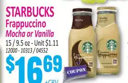 Jetro STARBUCKS Frappuccino Mocha or Vanilla offer