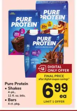 ACME Pure Protein Shakes 4 - pk., 11 fl. oz. btls., Bars 4 ct. pkg offer