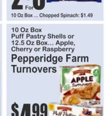 SuperFresh 10 Oz Box Puff Pastry Shells or 12.5 Oz Box Apple, Cherry or Raspberry Pepperidge Farm Turnovers offer