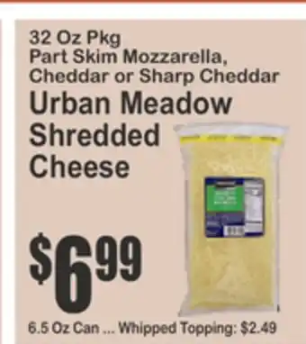 SuperFresh Part Skim Mozzarella, Cheddar or Sharp Cheddar Urban Meadow Shredded Cheese offer