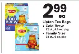 ACME Lipton Tea Bags Cold Brew 22 ct., 4.8 oz. pkg. Family Size 24 ct., 6 oz. pkg offer