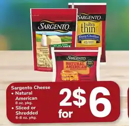 ACME Sargento Cheese • Natural American 8 oz. pkg. • Sliced or Shredded 6-8 oz. pkg offer