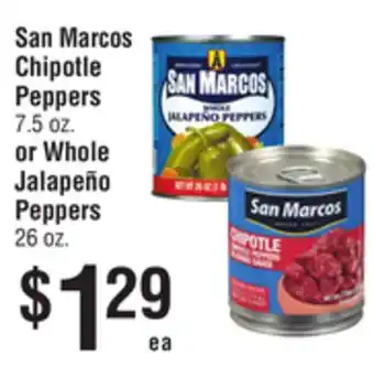 Smart & Final San Marcos Chipotle Peppers 7.5 oz. or Whole Jalapeño Peppers 26 oz offer