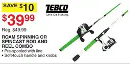 Dunham's Sports ZEBCO ROAM SPINNING OR SPINCAST ROD AND REEL COMBO offer