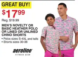 Dunham's Sports AEROLINE MEN'S NOVELTY OR BASIC HEATHER POLO OR LINED OR UNLINED CHINO SHORTS offer