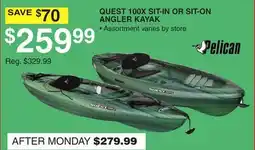 Dunham's Sports PELICAN QUEST 100X SIT-IN OR SIT-ON ANGLER KAYAK offer