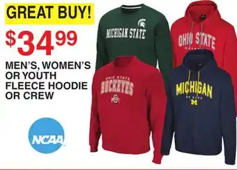 Dunham's Sports NCAA MEN'S, WOMEN'S OR YOUTH FLEECE HOODIE offer