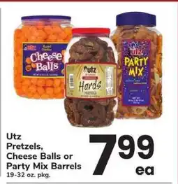 Safeway Utz Pretzels, Cheese Balls or Party Mix Barrels offer