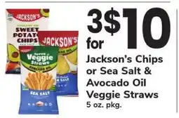 Safeway Jackson's Chips or Sea Salt & Avocado Oil Veggie Straws offer