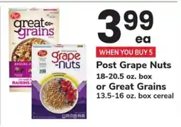 Safeway Post Grape Nuts or Great Grains Cereal offer