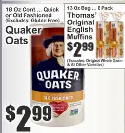 Food Universe Quaker Oats, Thomas' Original English Muffins offer