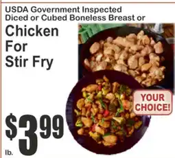 Food Universe USDA Government Inspected Diced or Cubed Boneless Breast or Chicken For Stir Fry offer
