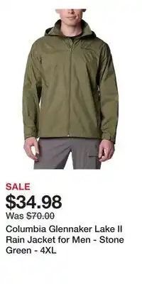 Cabela's Columbia Glennaker Lake II Rain Jacket for Men - Stone Green - 4XL offer