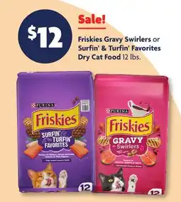 Family Dollar Friskies Gravy Swirlers or Surfin' & Turfin' Favorites Dry Cat Food offer