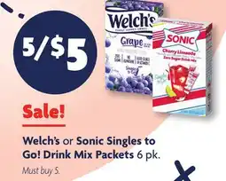 Family Dollar Welch's or Sonic Singles to Go! Drink Mix Packets offer