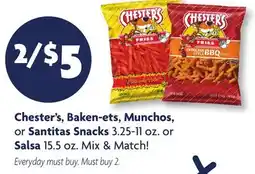 Family Dollar Chester's, Baken-ets, Munchos, or Santitas Snacks 3.25-11 oz. or Salsa 15.5 oz offer