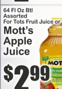 Key Food 64 FL Oz Btl Assorted For Tots Fruit Juice or Mott's Apple Juice offer