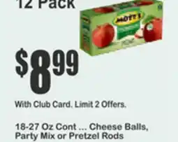 Key Food 18-27 Oz Cont ... Cheese Balls, Party Mix or Pretzel Rods offer