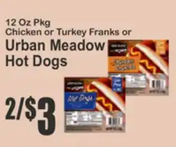 Key Food 12 Oz Pkg Chicken or Turkey Franks or Urban Meadow Hot Dogs offer