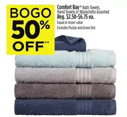 Dollar General Comfort Bay Bath Towels, Hand Towels or Washcloths offer