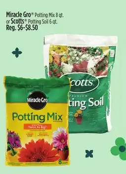 Dollar General Miracle Gro Potting Mix 8 qt. or Scotts Potting Soil 6 qt offer